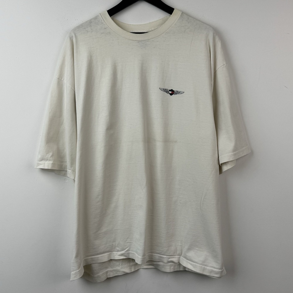 VTG Tommy Jeans Shirt Mens XXL White Emblem Logo Made in USA Big Flag 90s Y2K